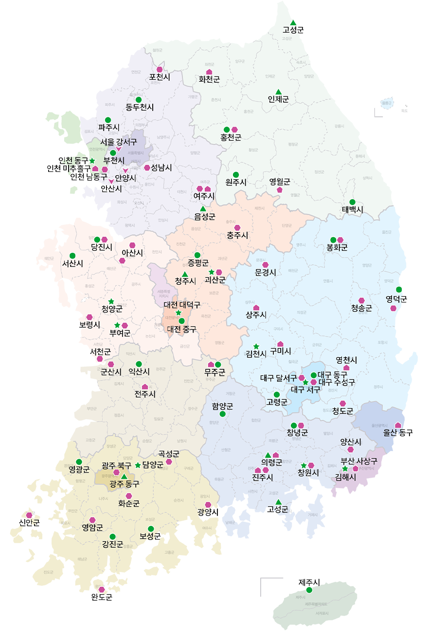 2021년 도시재생사업 선정현황(87)곳에 대한 정보가 그려져있는 지도입니다.