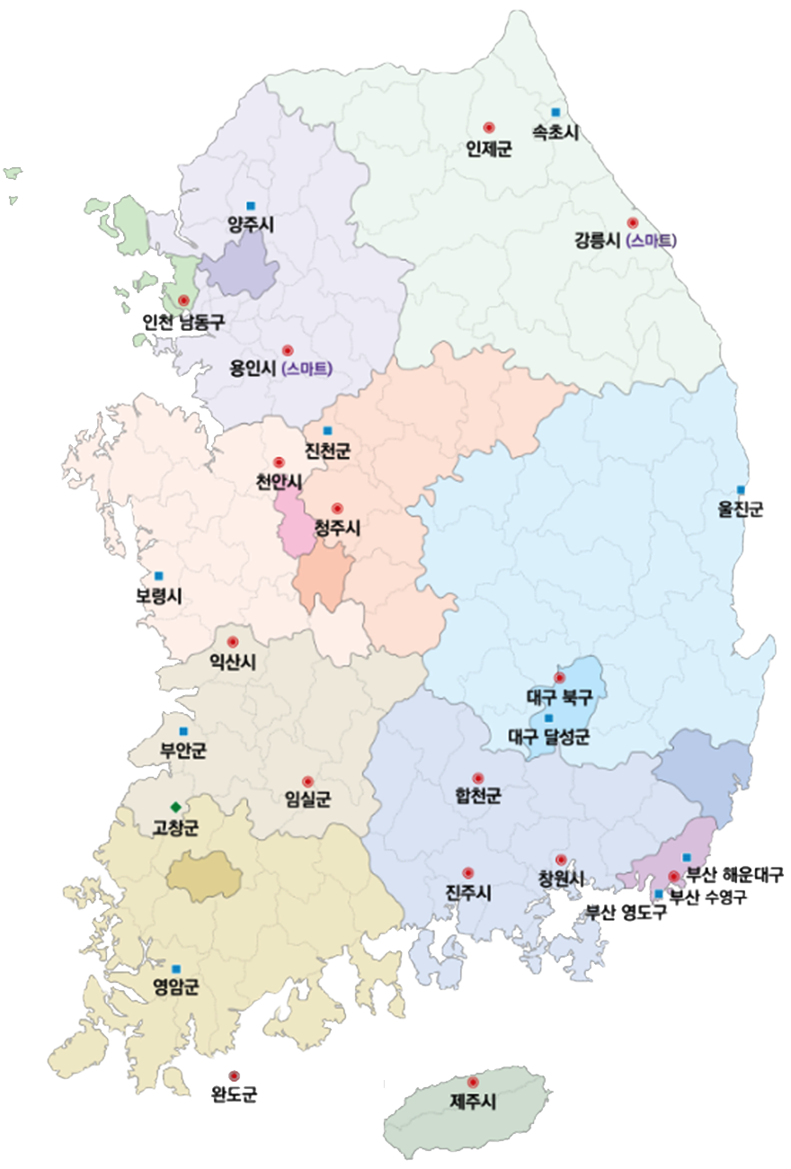 2022년 도시재생사업 선정현황(26곳)에 대한 정보가 그려져있는 지도입니다.